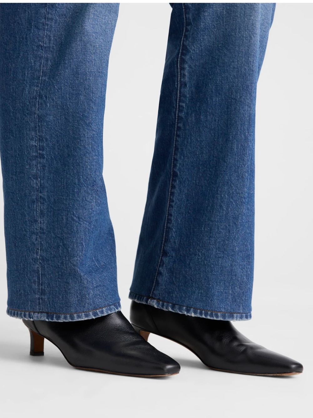 Madewell Black Leather Pointed Kitten Heel Boots